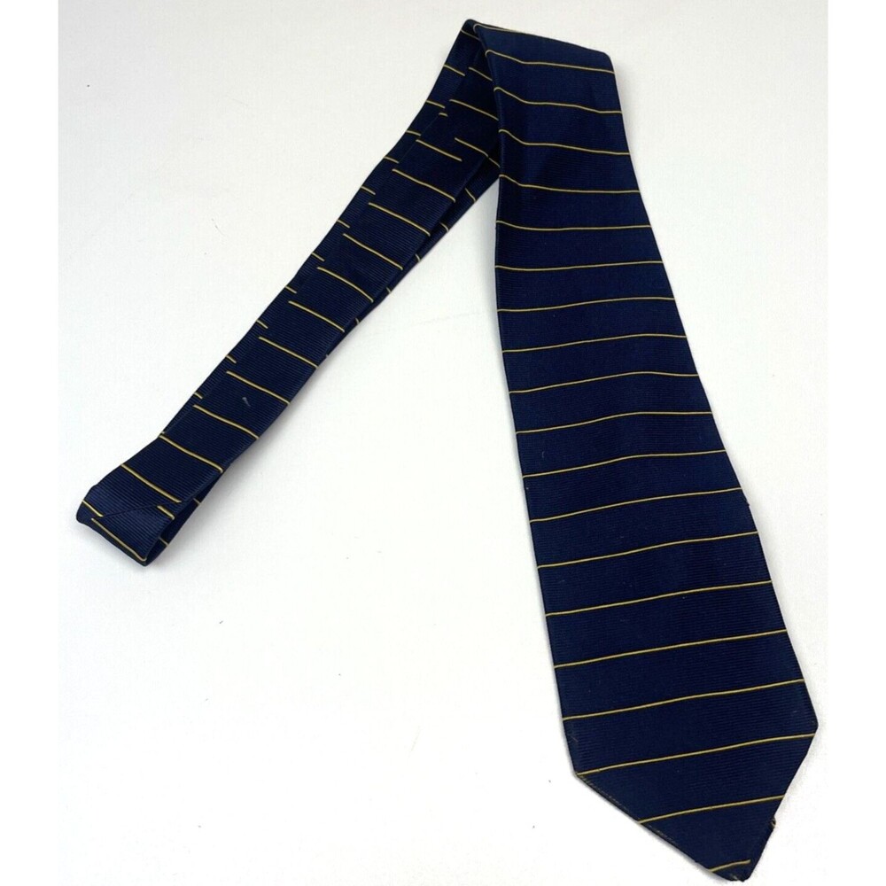 Brooks Brothers Makers Repp Horizantal Stripes Tie Vintage USA Silk Navy Gold 55